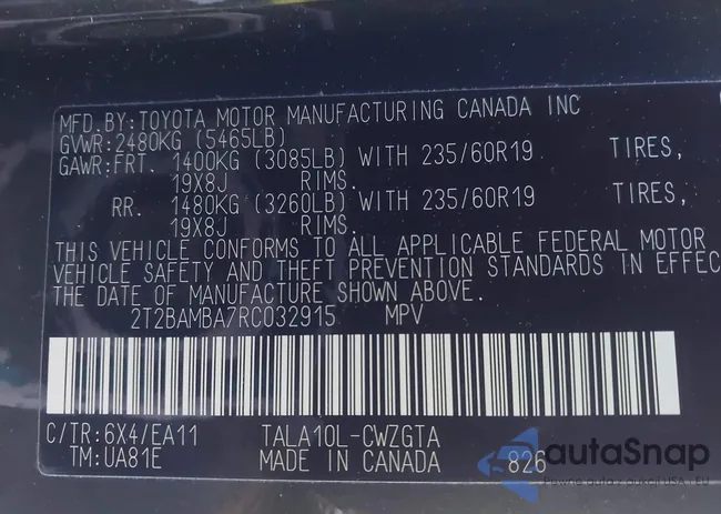 2T2BAMBA7RC032915: 44390122