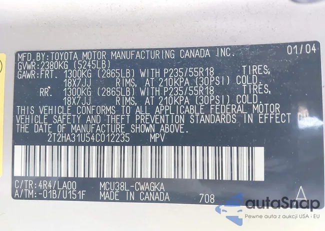 2T2HA31U54C012235: 44391030