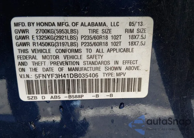 5FNYF3H41DB035406: 44391074