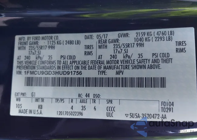 1FMCU9GD3HUD91756: 44391242