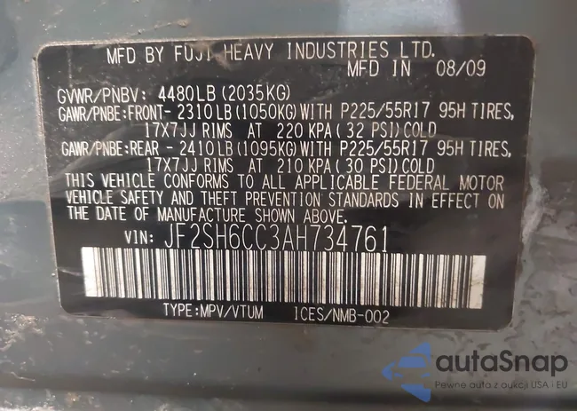 JF2SH6CC3AH734761: 44391270