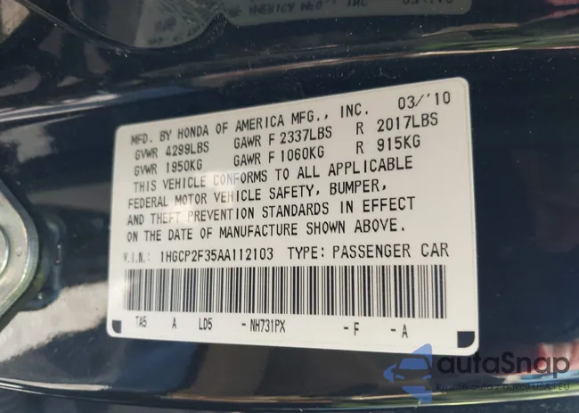 1HGCP2F35AA112103: 44391358