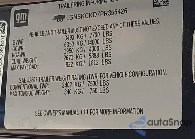 1GNSKCKD7PR355426: 44390747