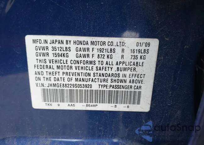 JHMGE88229S053920: 44391900