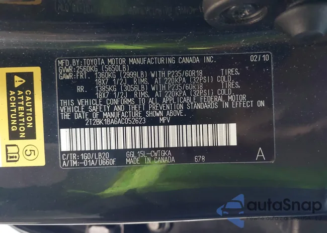 2T2BK1BA6AC052623: 44391970