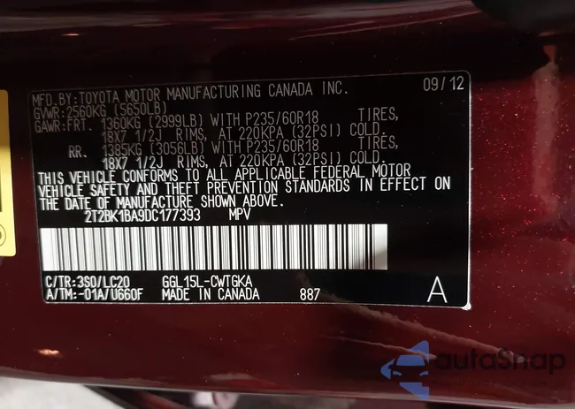 2T2BK1BA9DC177393: 44391971