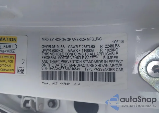 1HGCV3F57JA016549: 44392047