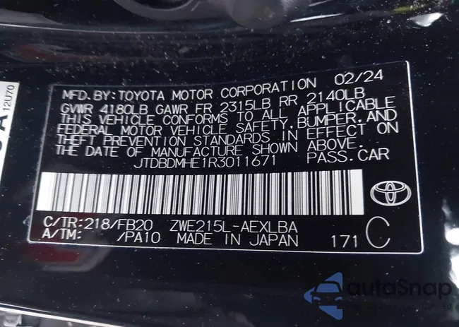 JTDBDMHE1R3011671: 44392330