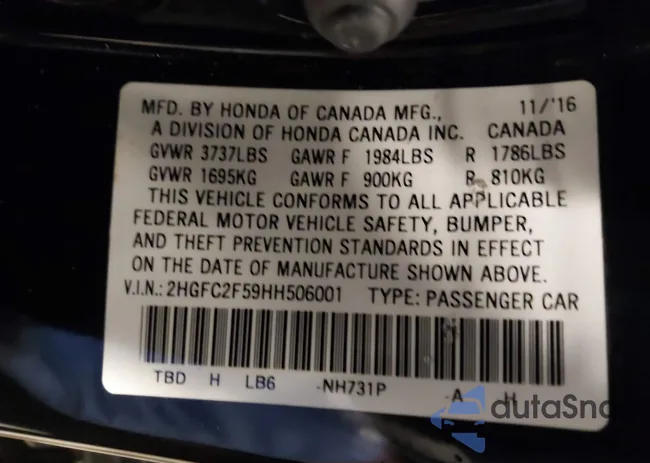 2HGFC2F59HH506001: 44391646