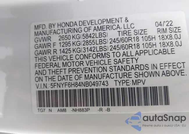 5FNYF6H84NB049743: 44393264