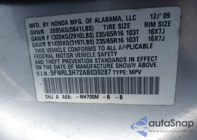 5FNRL3H72AB039287: 44392740