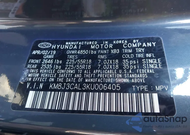 KM8J3CAL3KU006405: 44392777