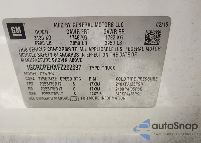 1GCRCPEHXFZ262697: 44393943