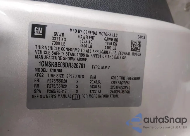 1GNSKBE03DR326701: 44394216