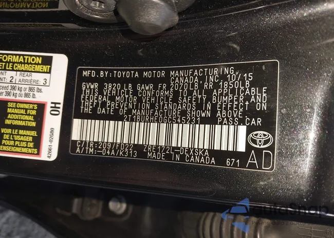 2T1BURHE0GC545231: 44394277