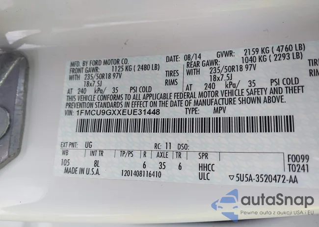 1FMCU9GXXEUE31448: 44394325