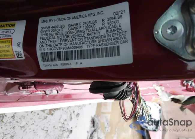 1HGCV3F90MA009496: 44394349