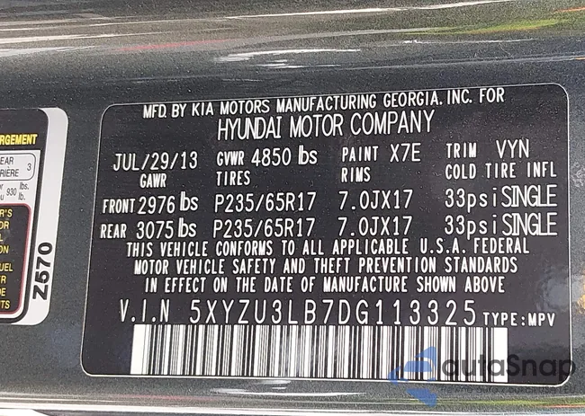 5XYZU3LB7DG113325: 44394384