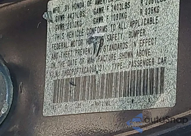 1HGCP2F7XCA065821: 44393506