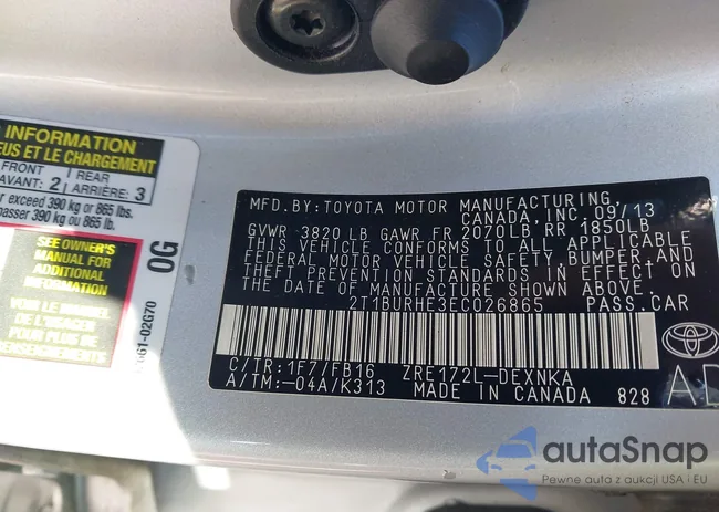 2T1BURHE3EC026865: 44393527