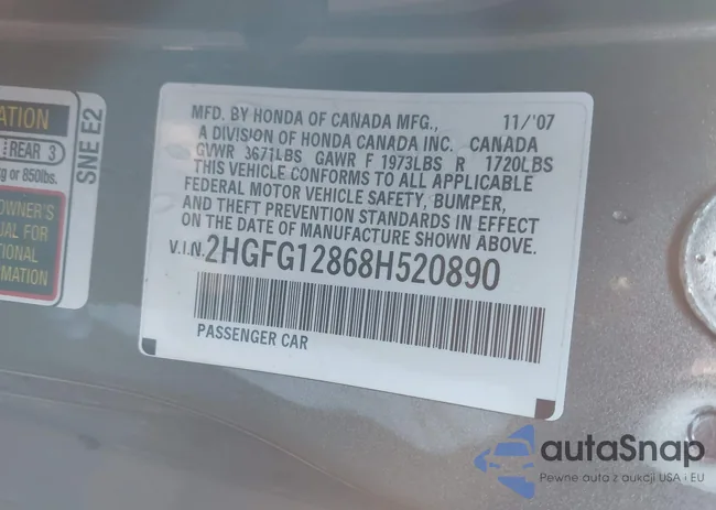 2HGFG12868H520890: 44394921