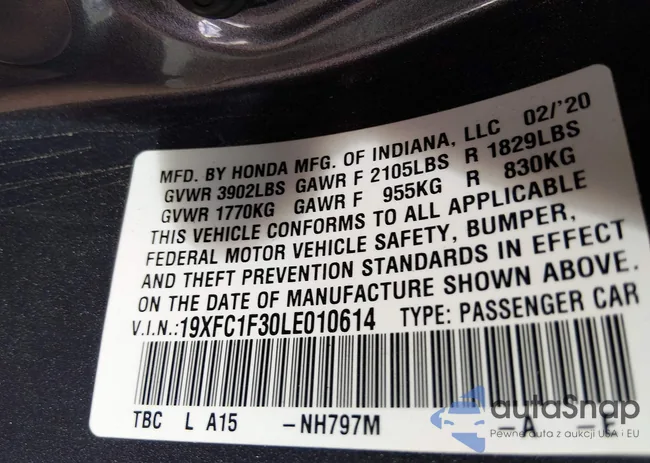 19XFC1F30LE010614: 44394936