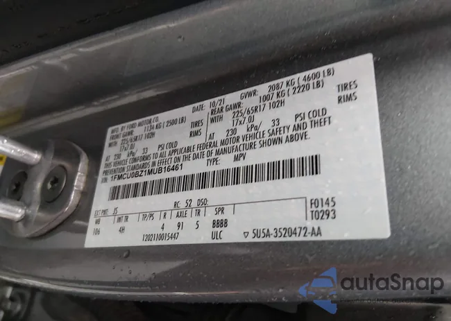 1FMCU0BZ1MUB16461: 44395360