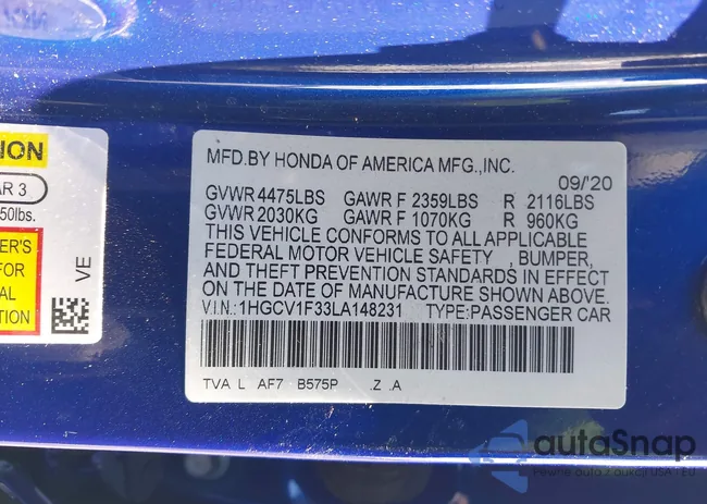 1HGCV1F33LA148231: 44394530