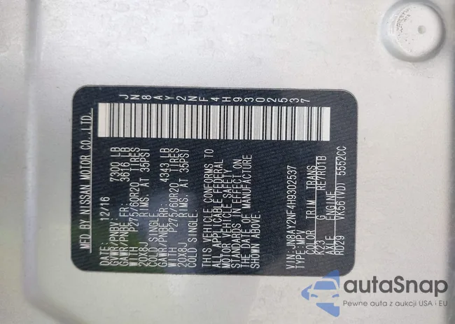 JN8AY2NF4H9302537: 44394646