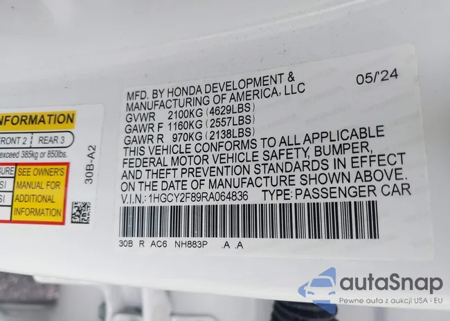 1HGCY2F89RA064836: 44395912