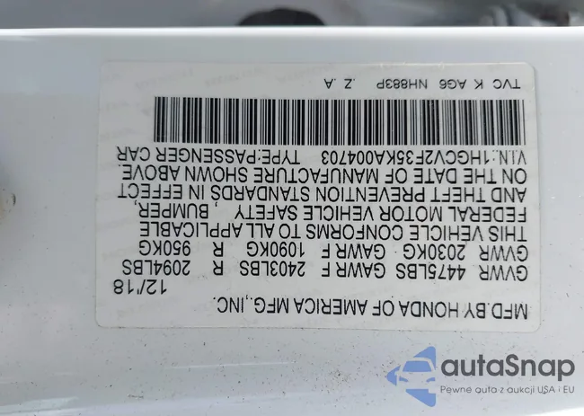 1HGCV2F35KA004703: 44396007