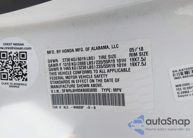 5FNRL6H95KB003890: 44395497