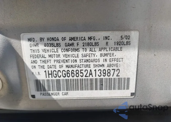 1HGCG66852A139872: 44395542