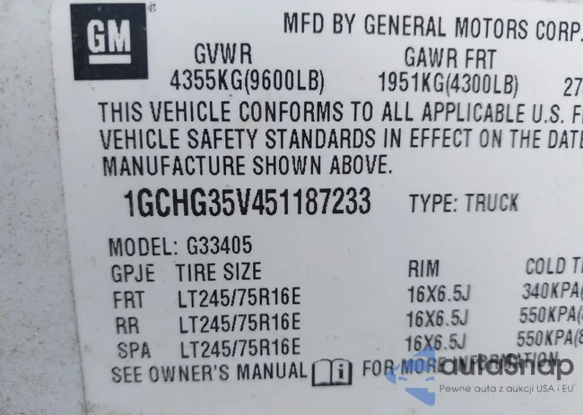 1GCHG35V451187233: 44395738