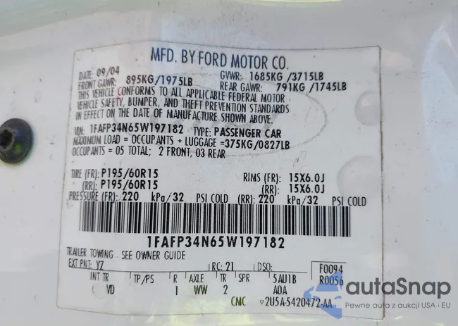 1FAFP34N65W197182: 44397020