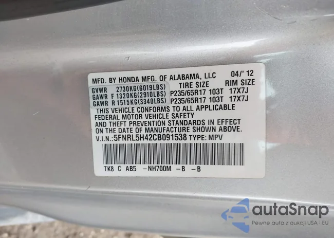 5FNRL5H42CB091538: 44397106