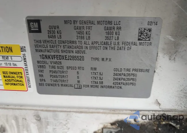 1GNKVFEDXEJ285520: 44397156