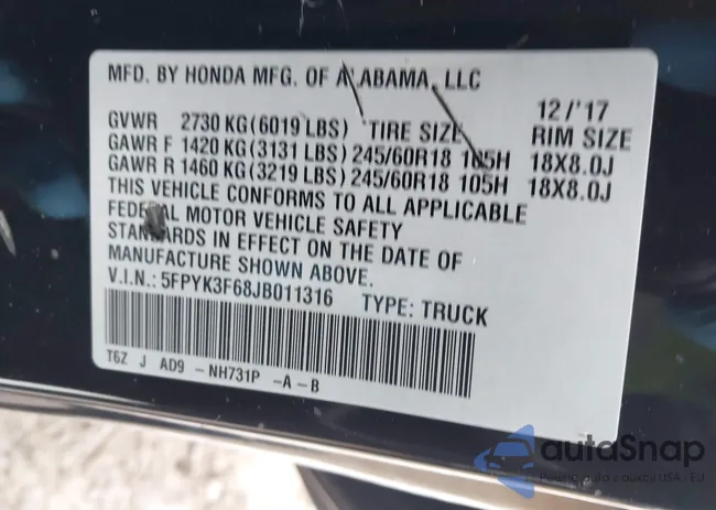 5FPYK3F68JB011316: 44396532