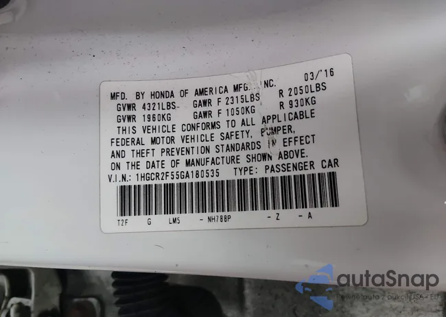 1HGCR2F55GA180535: 44396682