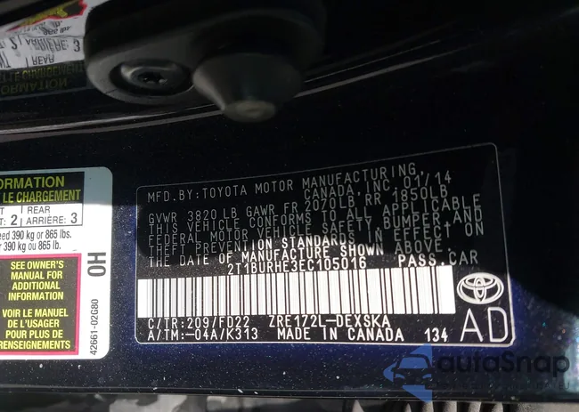 2T1BURHE3EC105016: 44397995