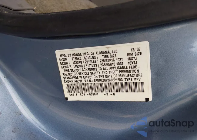 5FNRL38728B021883: 44398101