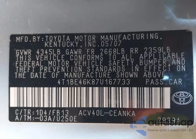 4T1BE46K87U167733: 44397634