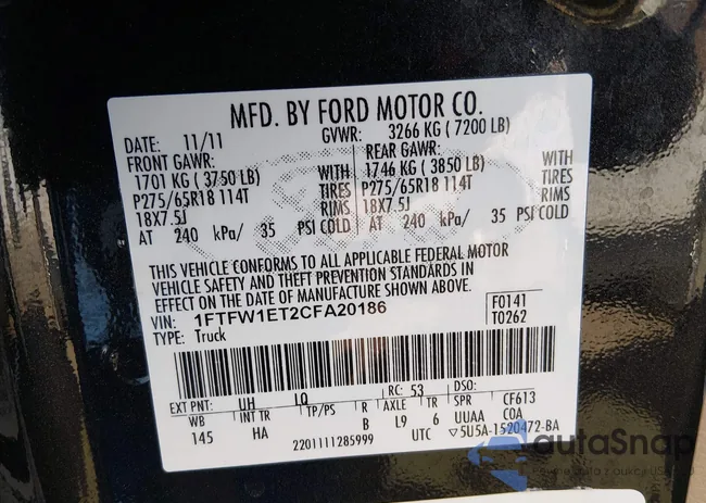 1FTFW1ET2CFA20186: 44398543