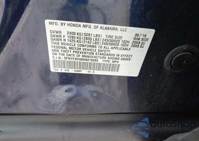 5FNYF8H58KB019285: 44398677