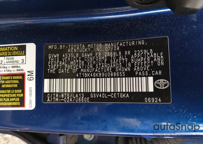 4T1BK46K89U088655: 44399857