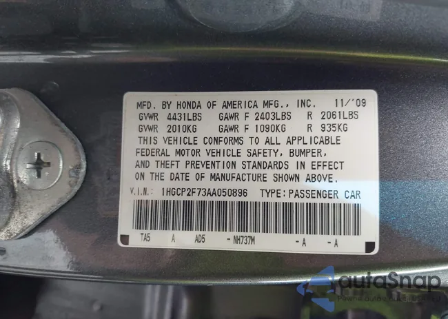 1HGCP2F73AA050896: 44400126