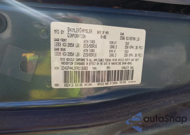 2D4GP44L97R118363: 44400127