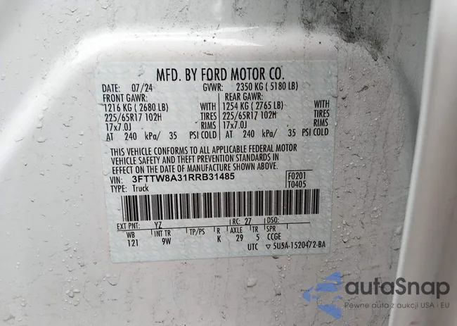 3FTTW8A31RRB31485: 44400144