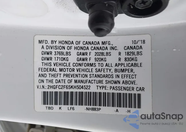 2HGFC2F65KH504522: 44400239