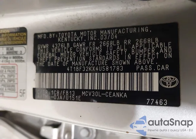 4T1BF32KX4U581783: 44400348